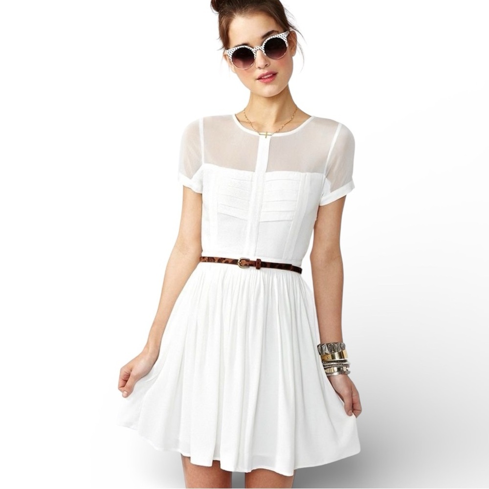 Ladakh White Sheer Panel Short Sleeve Mini Dress Size 2